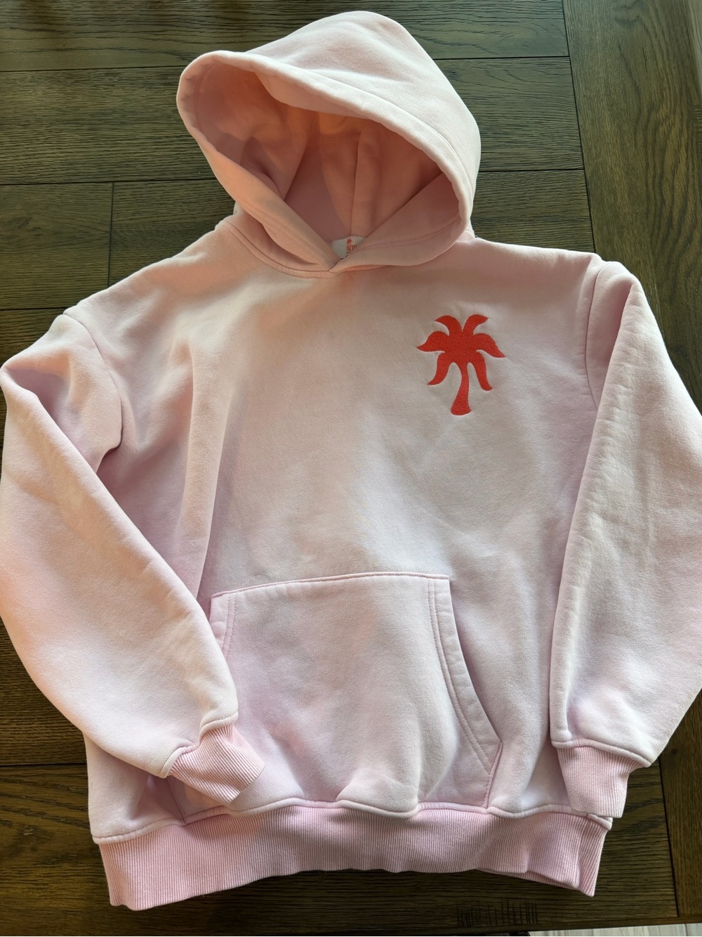 Pink palm puff hoodie women’s size small - like new